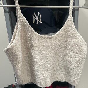 H&M Fuzzy Cozy Women's Crop Top White Tank Straps Sweater Size Medium